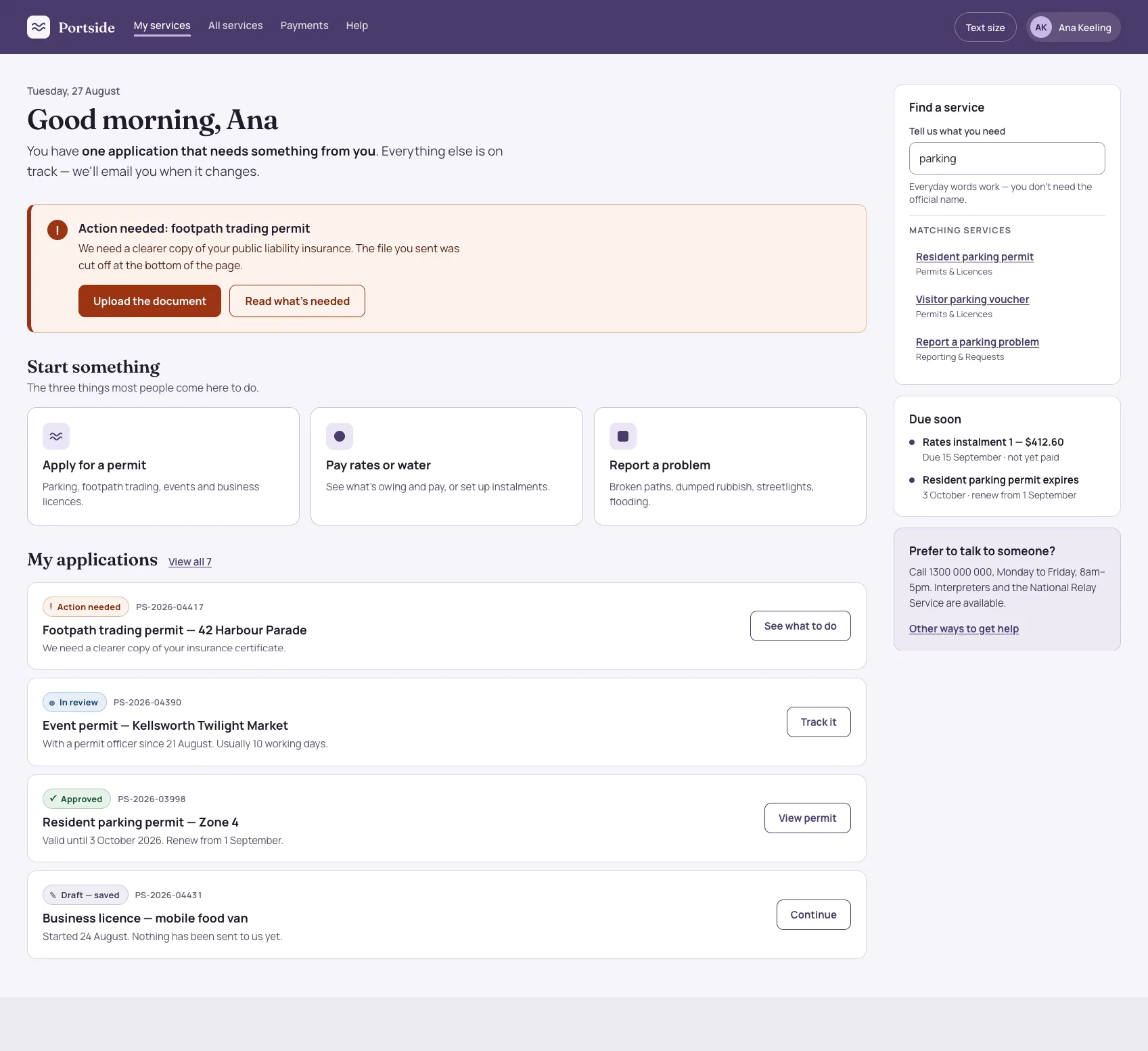 Civic and government digital service example