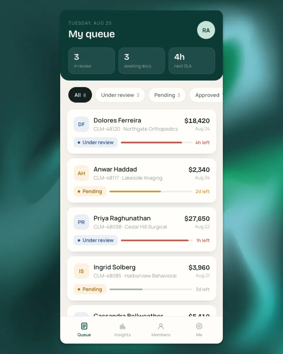 Meridian Health Care detail screen